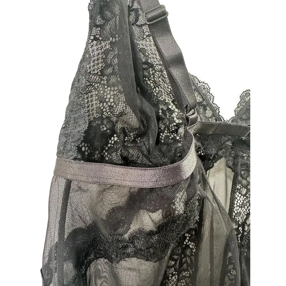 NWT Adore Me Lingerie Womens Size 0X Black Lace Sheer Babydoll